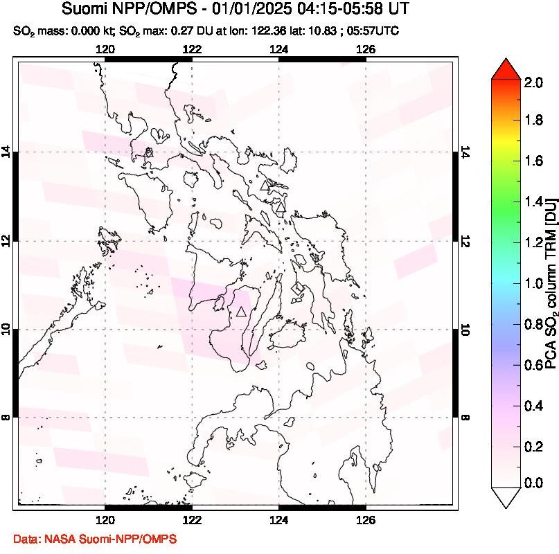 A sulfur dioxide image over Philippines on Jan 01, 2025.