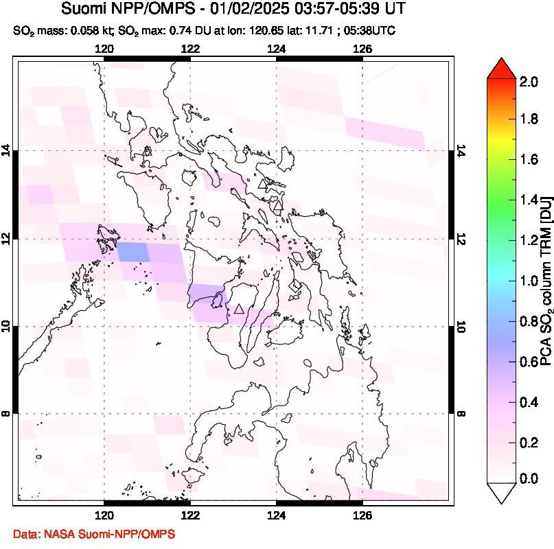 A sulfur dioxide image over Philippines on Jan 02, 2025.