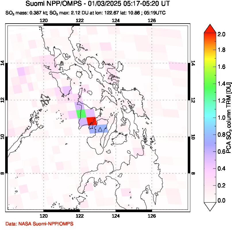 A sulfur dioxide image over Philippines on Jan 03, 2025.