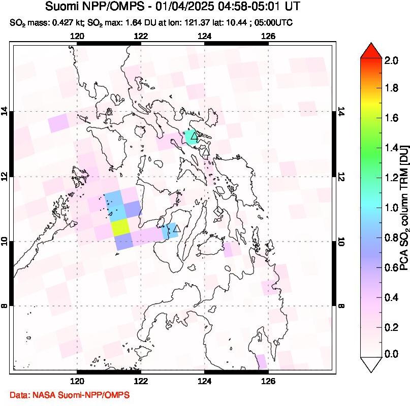 A sulfur dioxide image over Philippines on Jan 04, 2025.