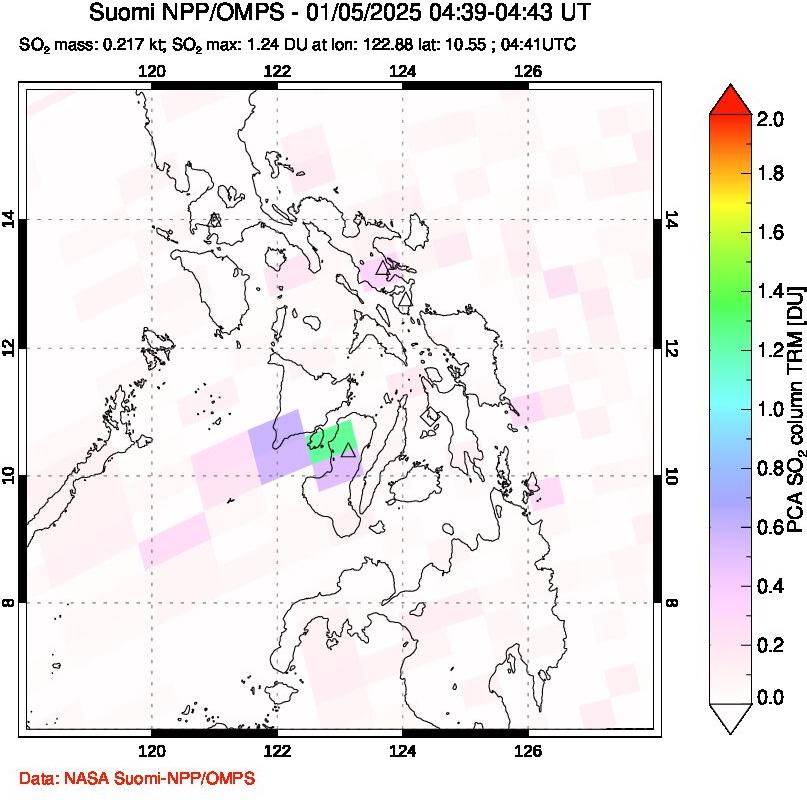 A sulfur dioxide image over Philippines on Jan 05, 2025.