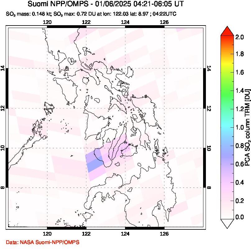 A sulfur dioxide image over Philippines on Jan 06, 2025.