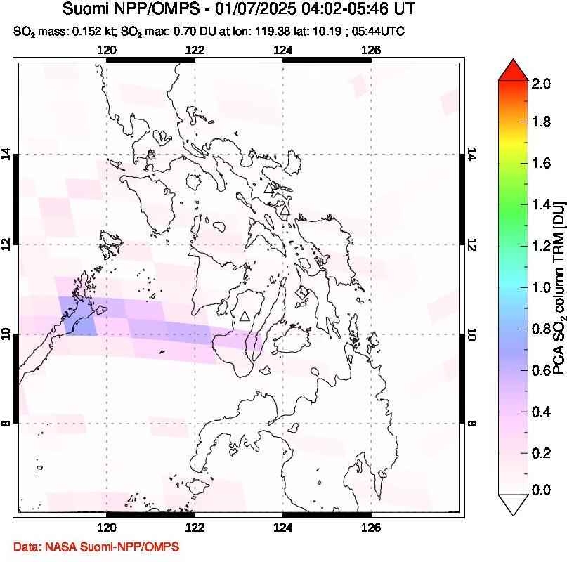 A sulfur dioxide image over Philippines on Jan 07, 2025.