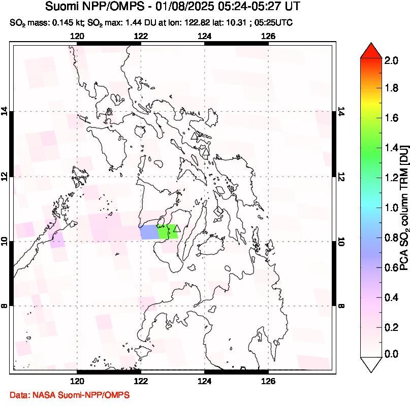 A sulfur dioxide image over Philippines on Jan 08, 2025.