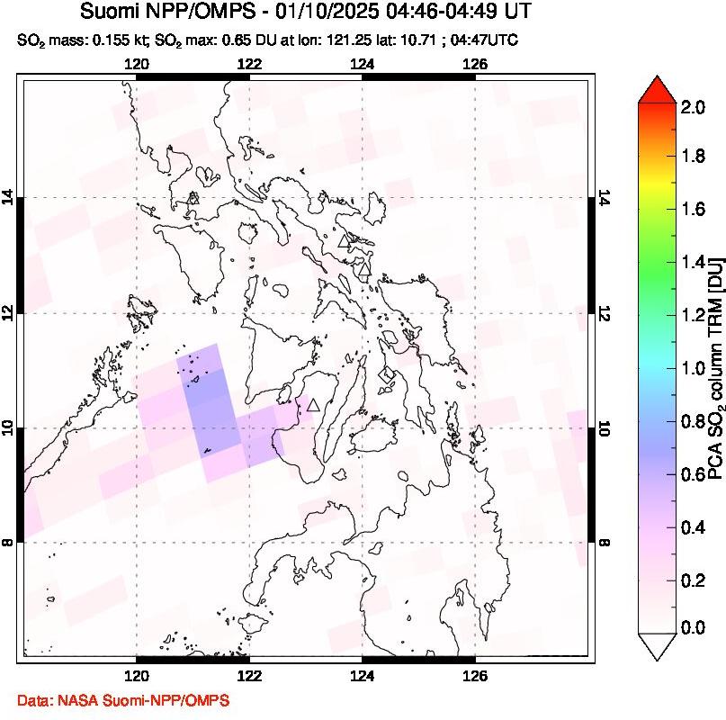 A sulfur dioxide image over Philippines on Jan 10, 2025.