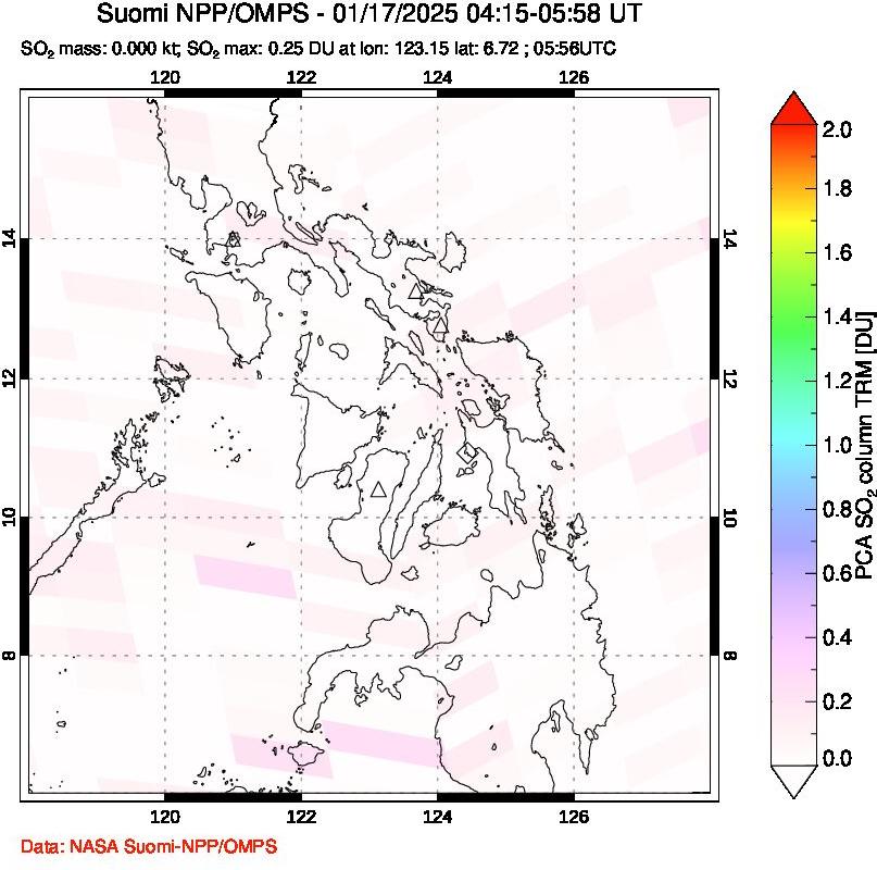 A sulfur dioxide image over Philippines on Jan 17, 2025.