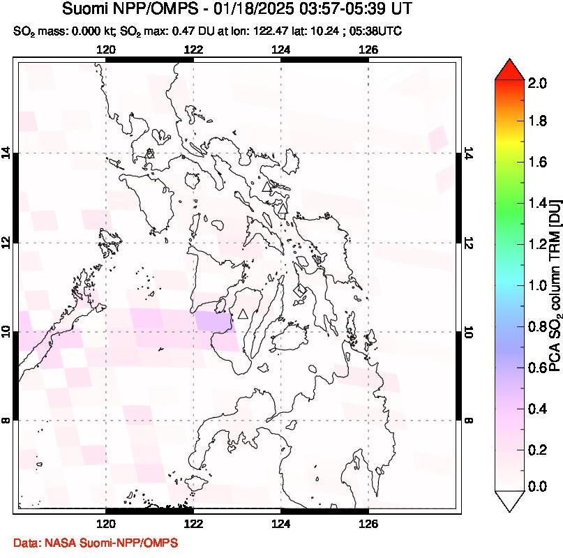 A sulfur dioxide image over Philippines on Jan 18, 2025.