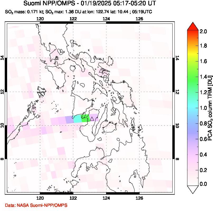 A sulfur dioxide image over Philippines on Jan 19, 2025.