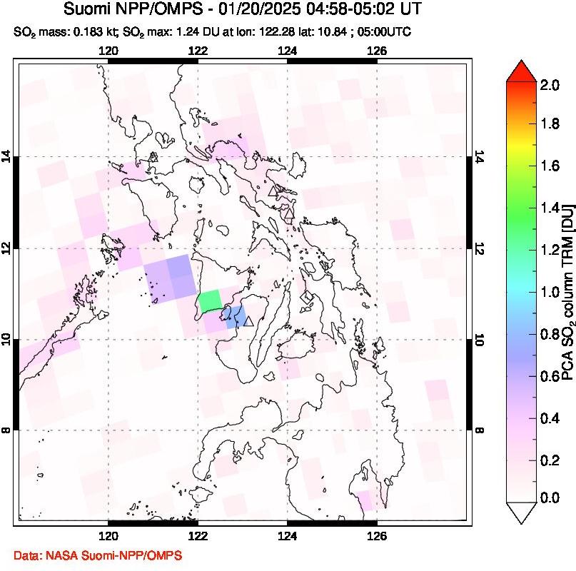 A sulfur dioxide image over Philippines on Jan 20, 2025.