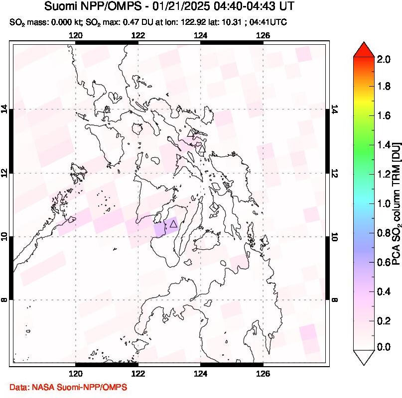 A sulfur dioxide image over Philippines on Jan 21, 2025.