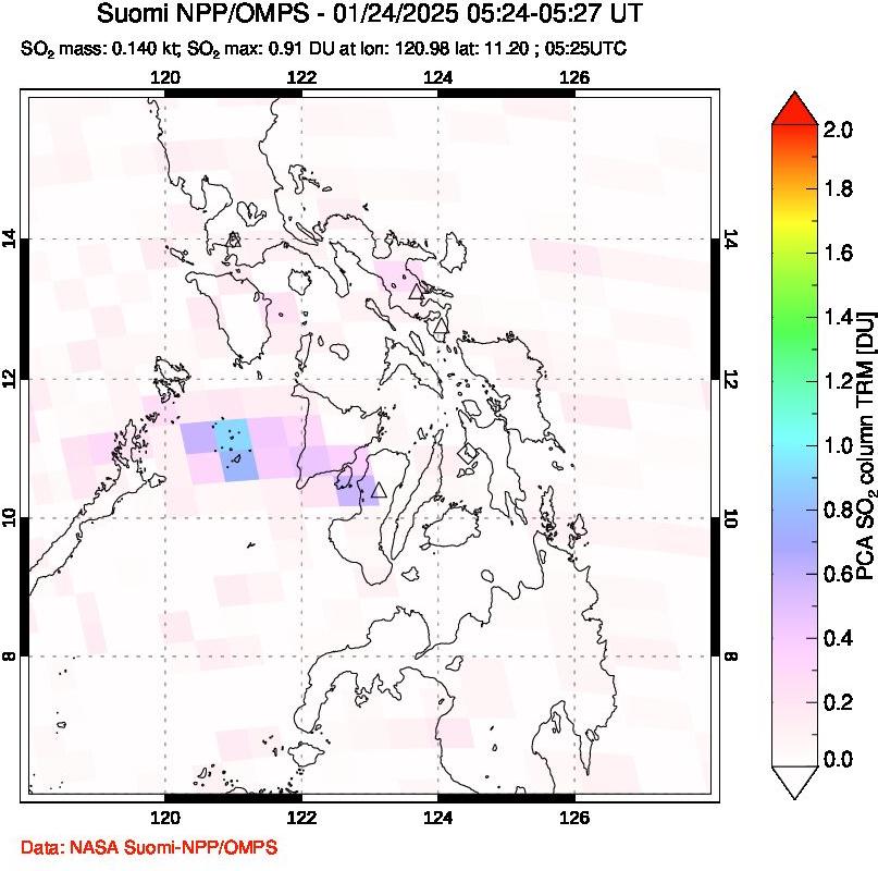 A sulfur dioxide image over Philippines on Jan 24, 2025.