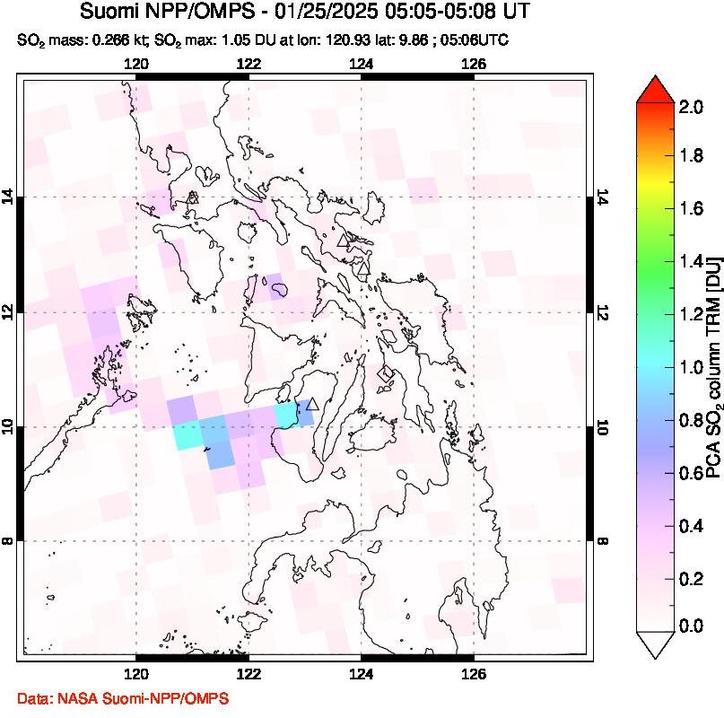 A sulfur dioxide image over Philippines on Jan 25, 2025.