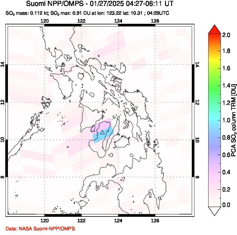 A sulfur dioxide image over Philippines on Jan 27, 2025.