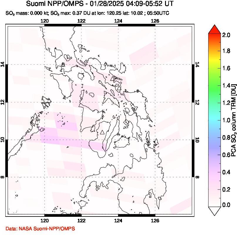 A sulfur dioxide image over Philippines on Jan 28, 2025.