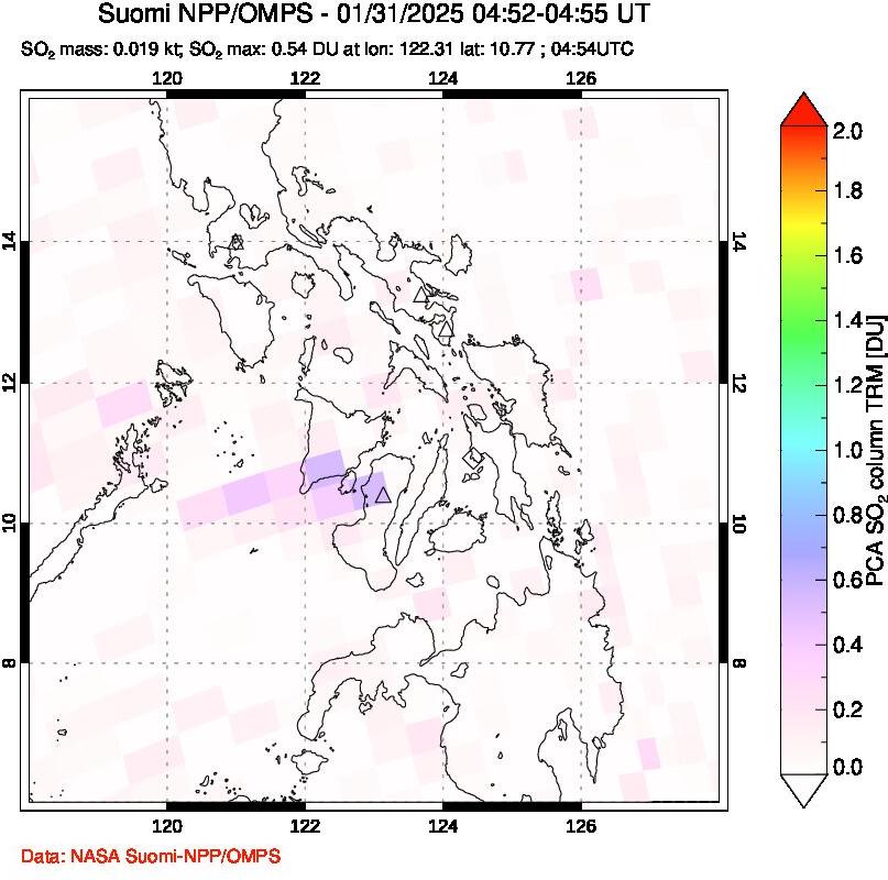 A sulfur dioxide image over Philippines on Jan 31, 2025.