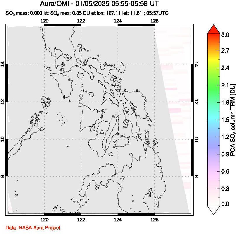 A sulfur dioxide image over Philippines on Jan 05, 2025.