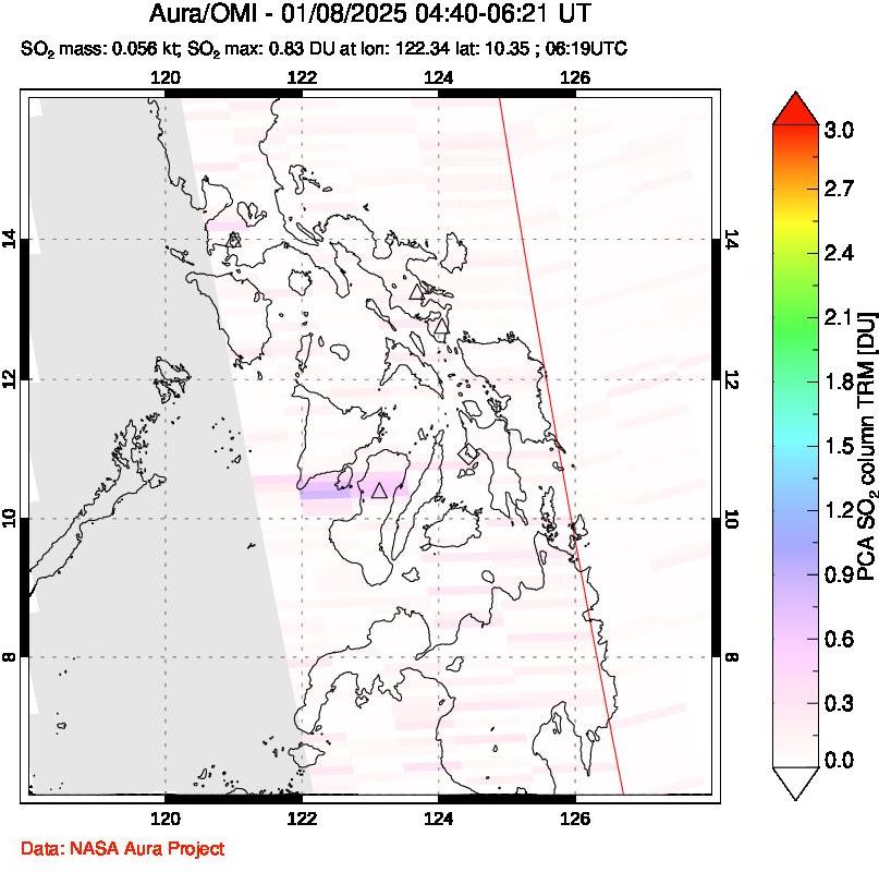 A sulfur dioxide image over Philippines on Jan 08, 2025.