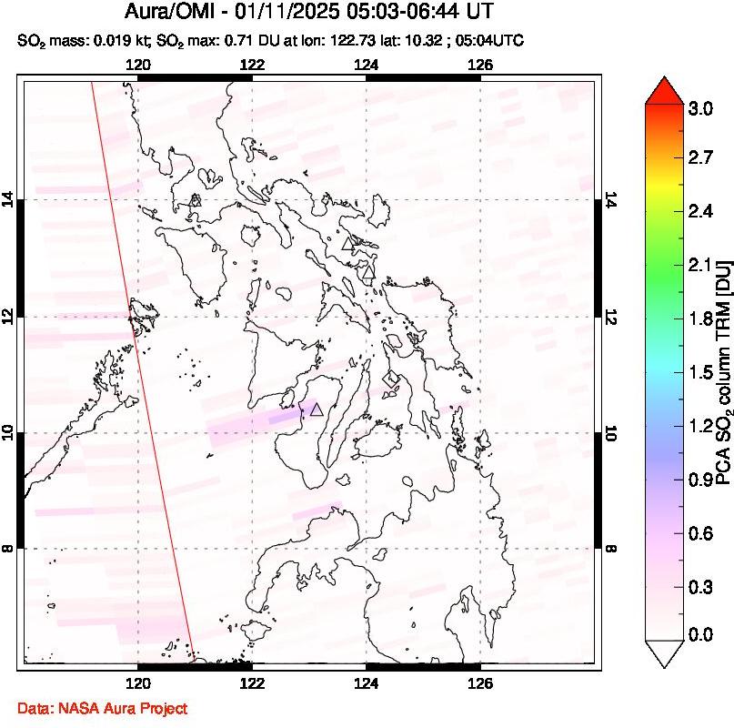 A sulfur dioxide image over Philippines on Jan 11, 2025.