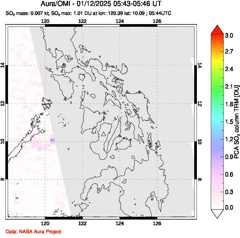 A sulfur dioxide image over Philippines on Jan 12, 2025.