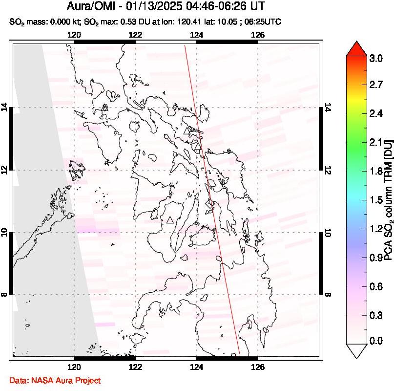 A sulfur dioxide image over Philippines on Jan 13, 2025.