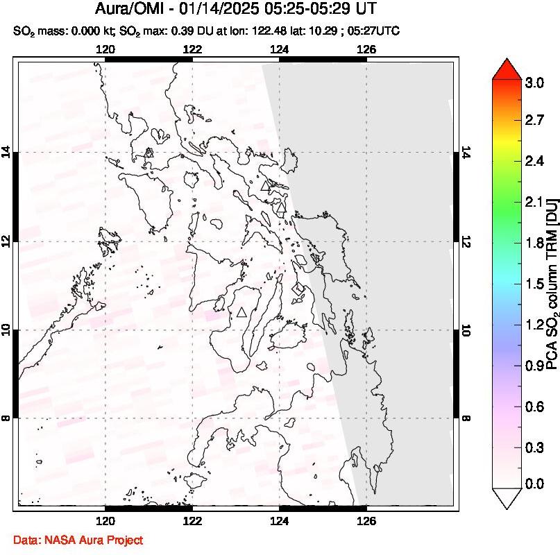 A sulfur dioxide image over Philippines on Jan 14, 2025.