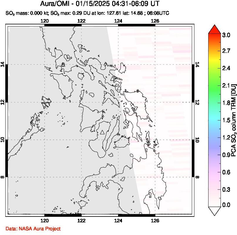 A sulfur dioxide image over Philippines on Jan 15, 2025.