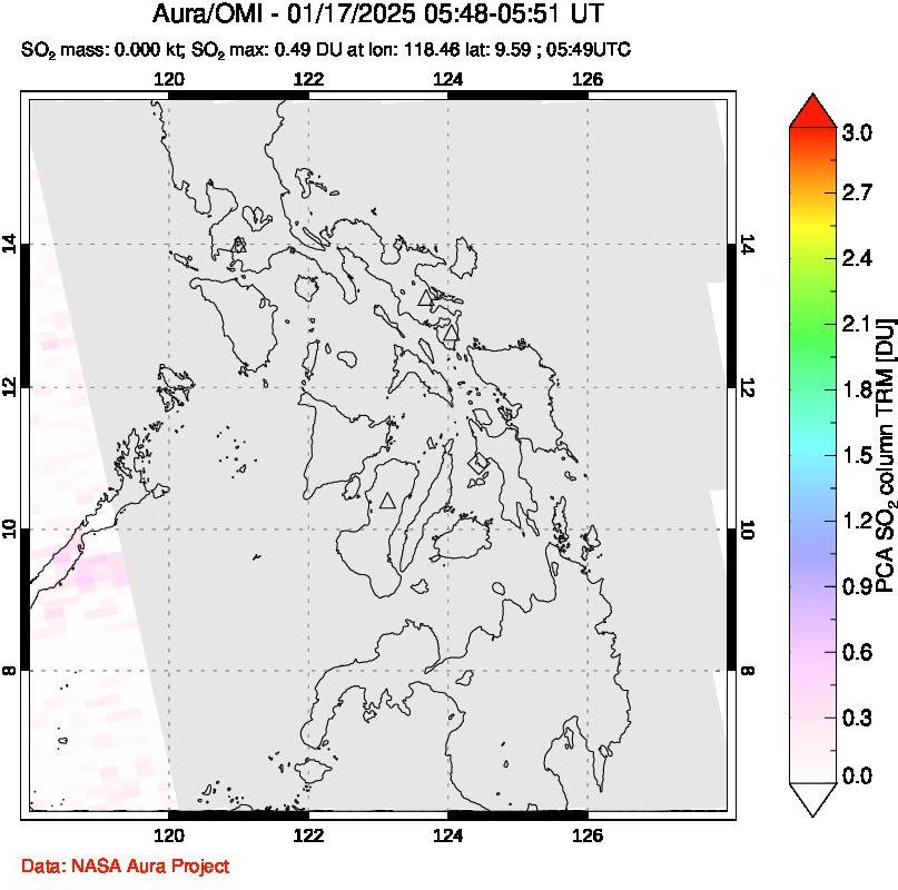 A sulfur dioxide image over Philippines on Jan 17, 2025.