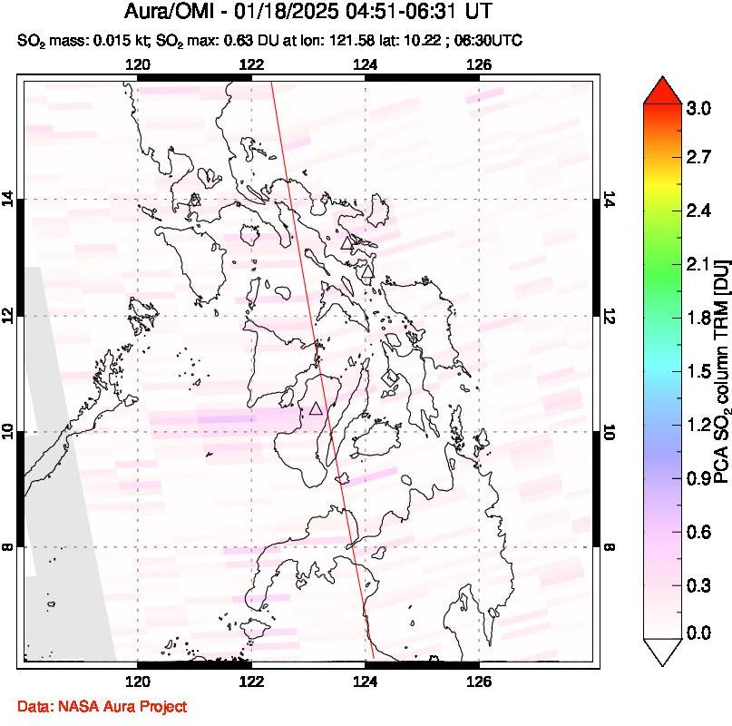 A sulfur dioxide image over Philippines on Jan 18, 2025.