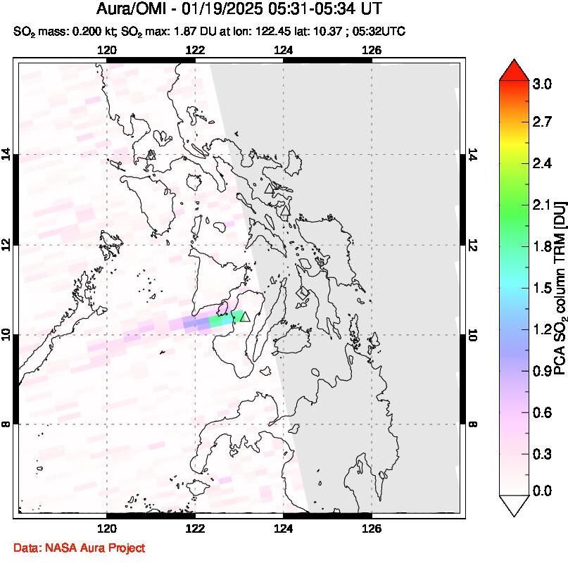 A sulfur dioxide image over Philippines on Jan 19, 2025.