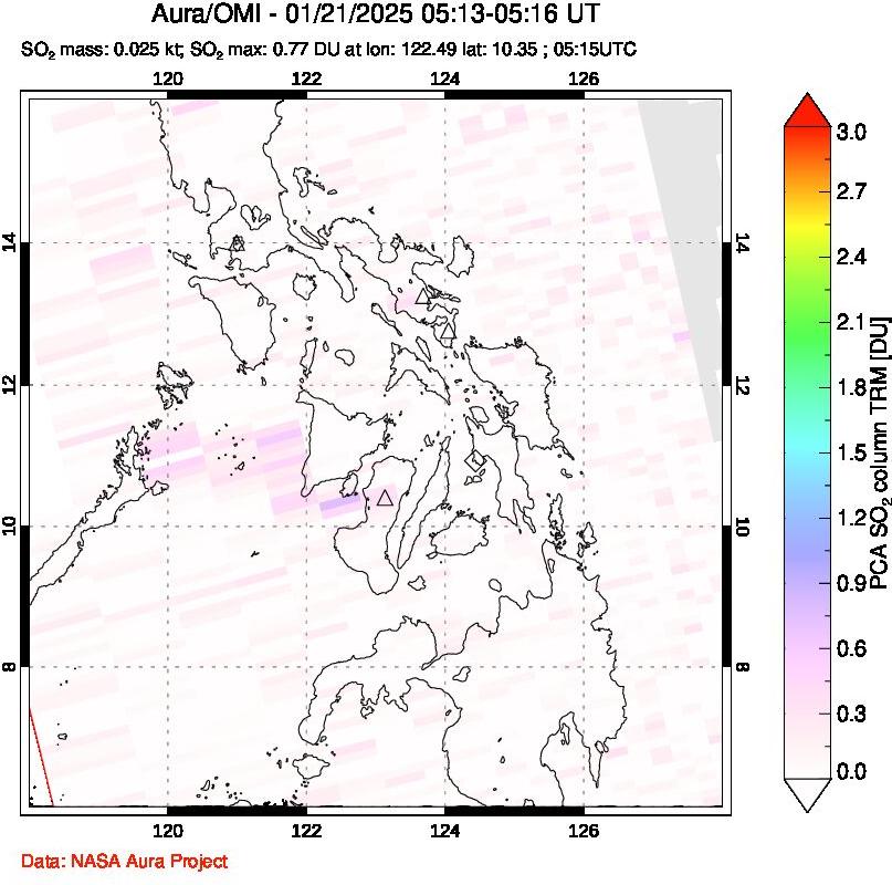 A sulfur dioxide image over Philippines on Jan 21, 2025.