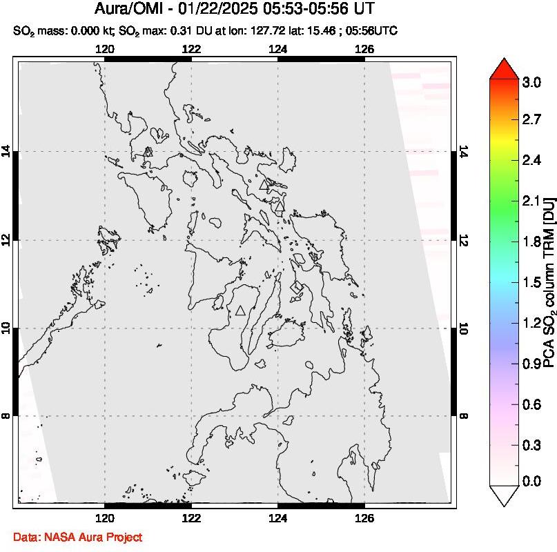 A sulfur dioxide image over Philippines on Jan 22, 2025.