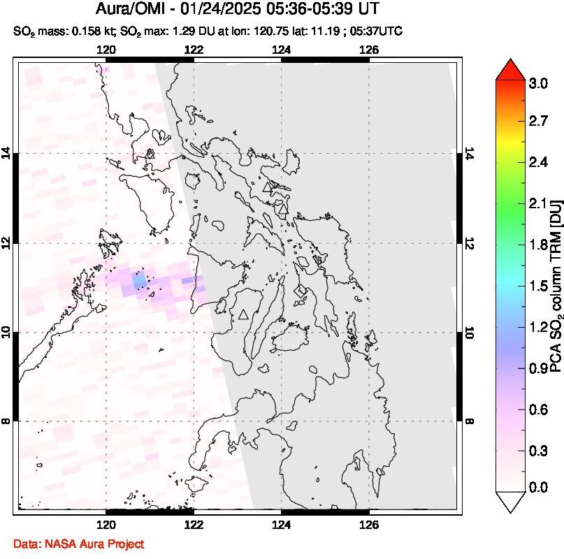 A sulfur dioxide image over Philippines on Jan 24, 2025.