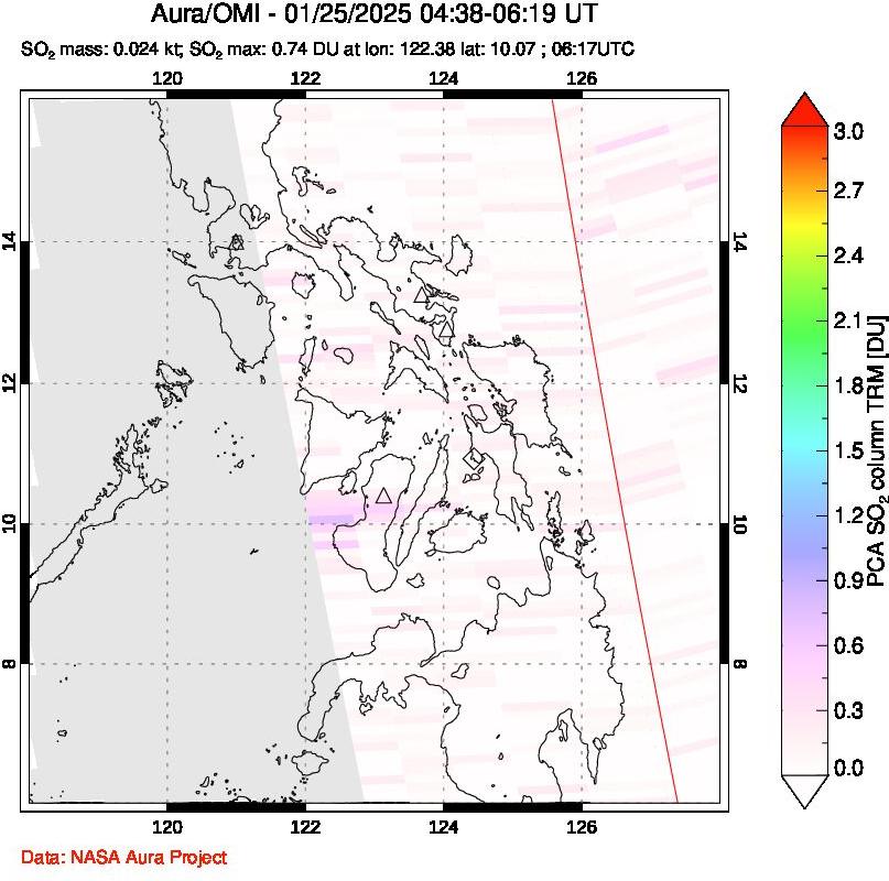 A sulfur dioxide image over Philippines on Jan 25, 2025.