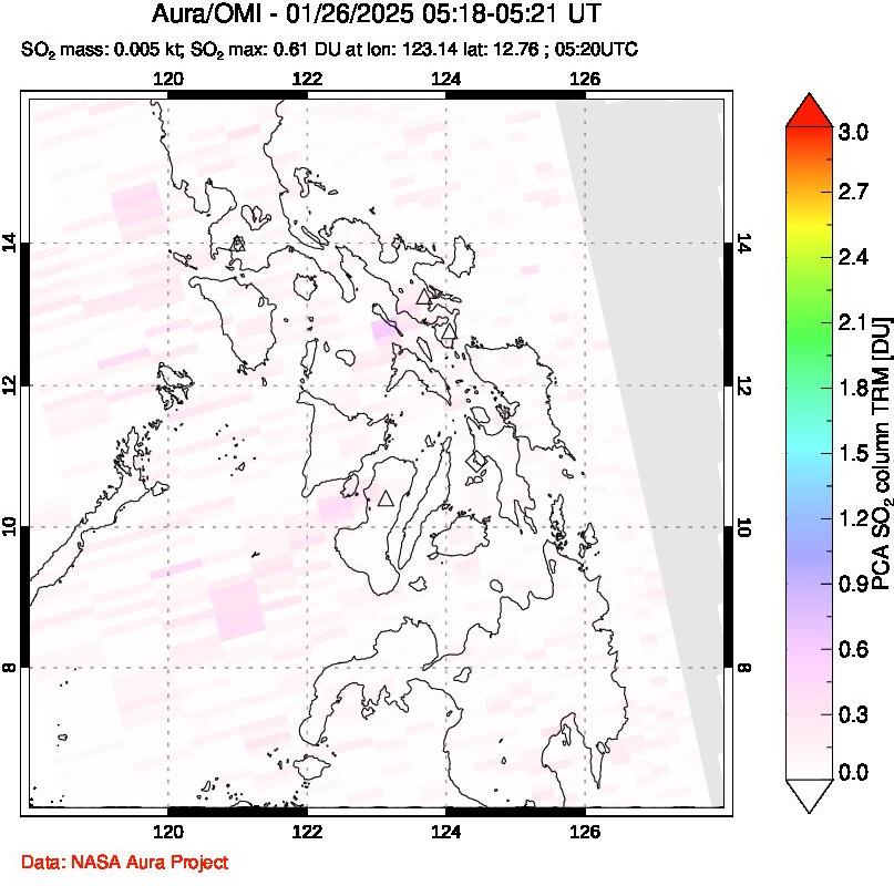 A sulfur dioxide image over Philippines on Jan 26, 2025.