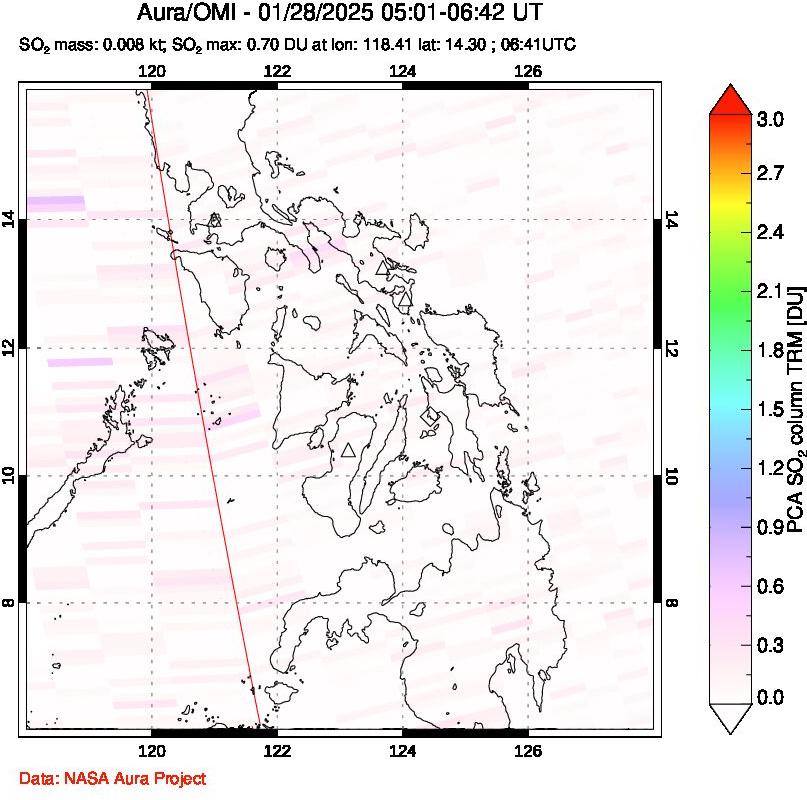 A sulfur dioxide image over Philippines on Jan 28, 2025.