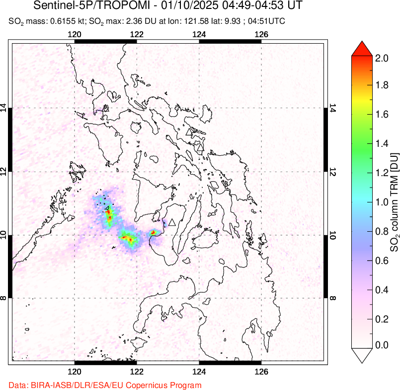 A sulfur dioxide image over Philippines on Jan 10, 2025.