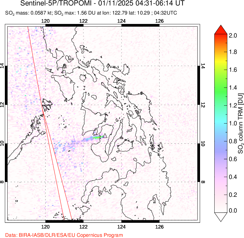 A sulfur dioxide image over Philippines on Jan 11, 2025.