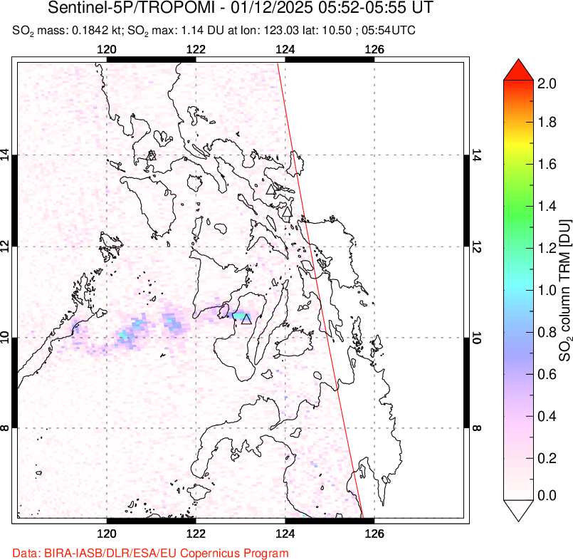 A sulfur dioxide image over Philippines on Jan 12, 2025.