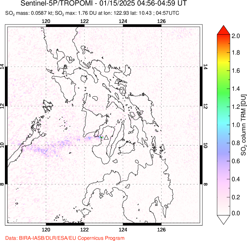 A sulfur dioxide image over Philippines on Jan 15, 2025.