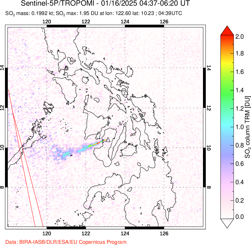 A sulfur dioxide image over Philippines on Jan 16, 2025.