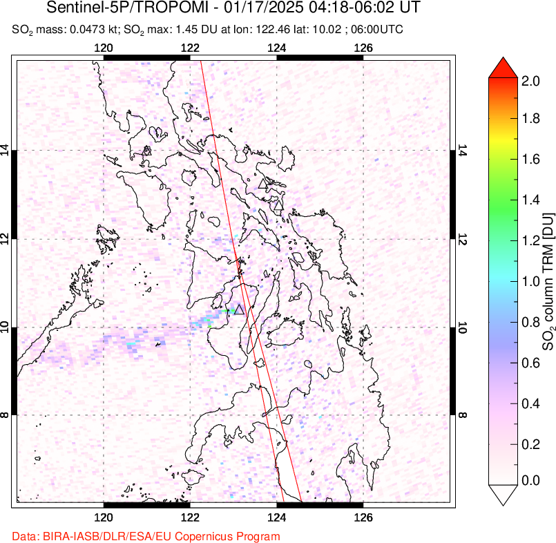 A sulfur dioxide image over Philippines on Jan 17, 2025.