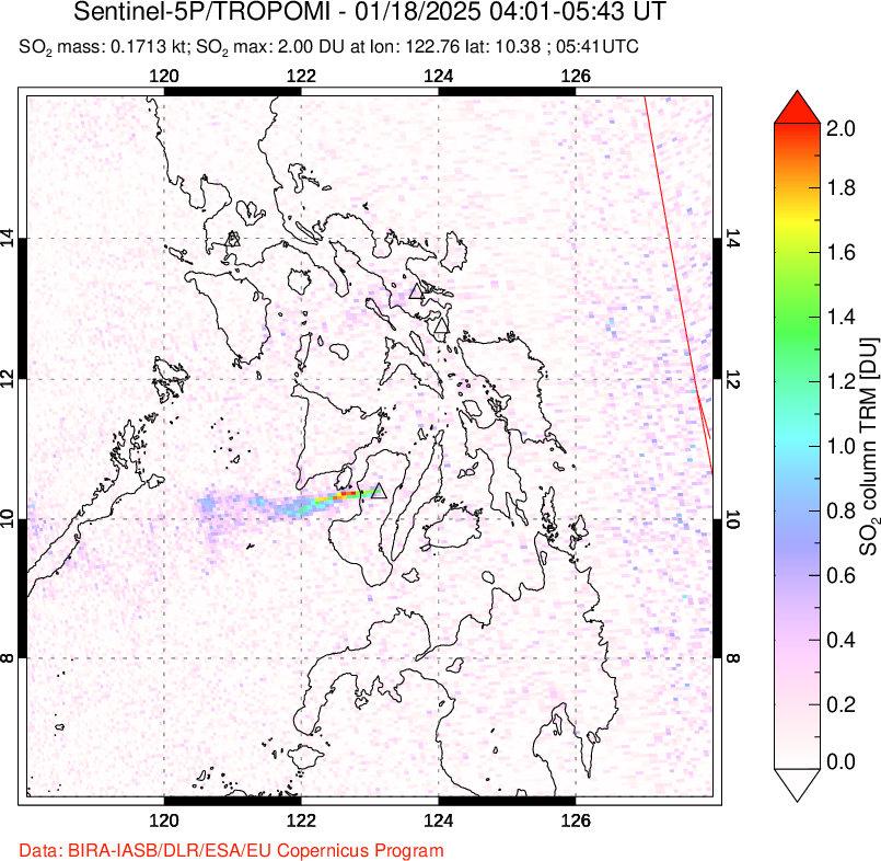 A sulfur dioxide image over Philippines on Jan 18, 2025.