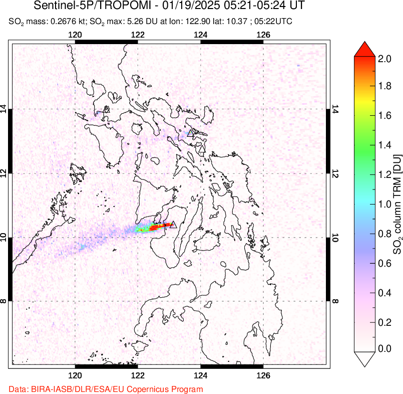 A sulfur dioxide image over Philippines on Jan 19, 2025.