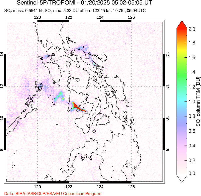 A sulfur dioxide image over Philippines on Jan 20, 2025.