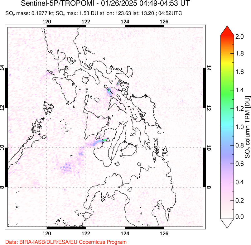 A sulfur dioxide image over Philippines on Jan 26, 2025.