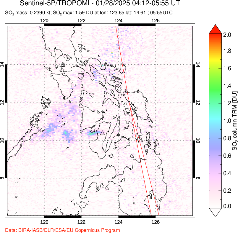 A sulfur dioxide image over Philippines on Jan 28, 2025.