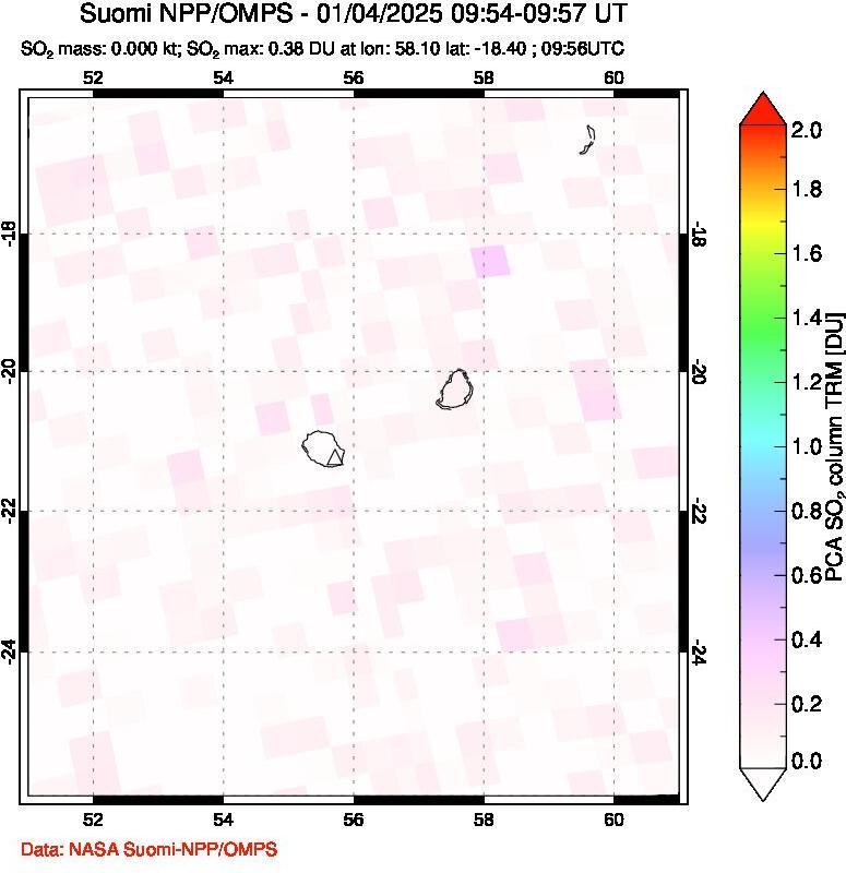 A sulfur dioxide image over Reunion Island, Indian Ocean on Jan 04, 2025.