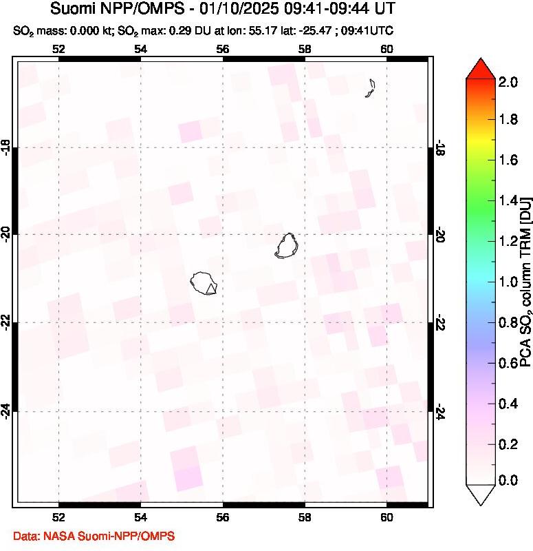 A sulfur dioxide image over Reunion Island, Indian Ocean on Jan 10, 2025.