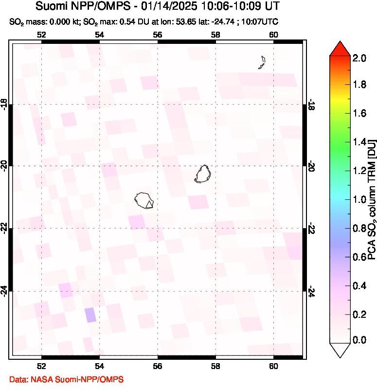 A sulfur dioxide image over Reunion Island, Indian Ocean on Jan 14, 2025.