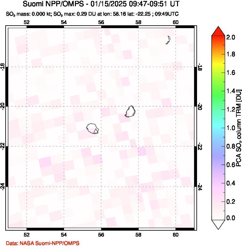 A sulfur dioxide image over Reunion Island, Indian Ocean on Jan 15, 2025.